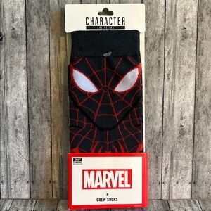 Marvel Black Crew Socks with Red Spider-Web and White Eye Accents